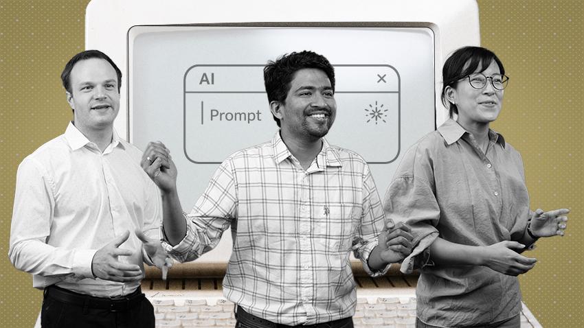 graphic of computer with researchers in front of it